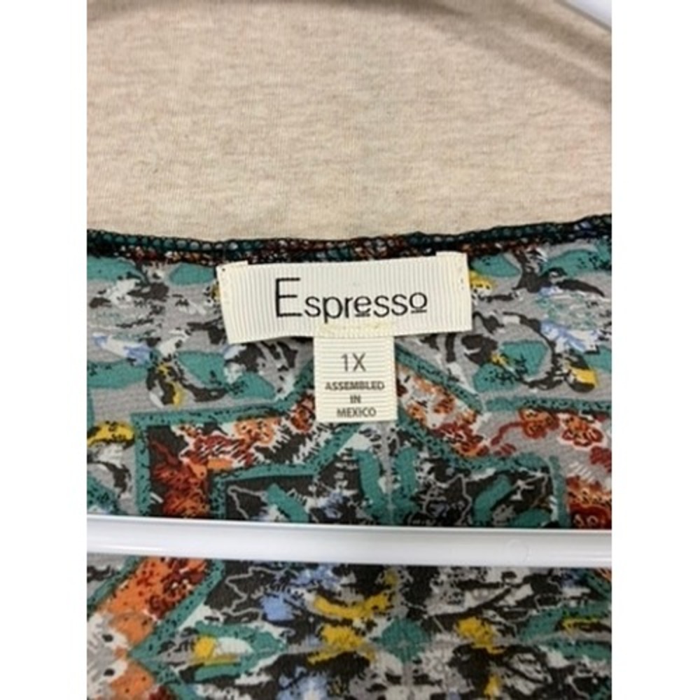 Espresso Kimono Cardigan Women 1X Teal Orange Boho Sheer Geometric High-Low Wrap - Picture 5 of 5
